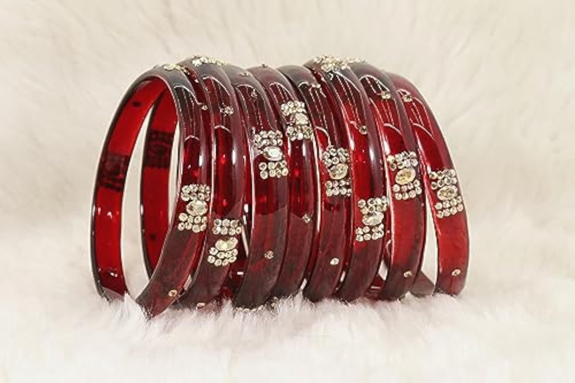Zircon Gemstone Studded Glass Bangles Set For Women